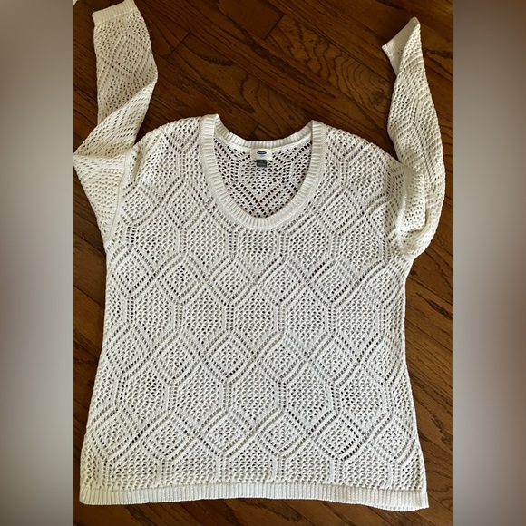 Old Navy white open knot cotton long sleeve V-neck sweater size XL, never worn - Picture 11 of 11